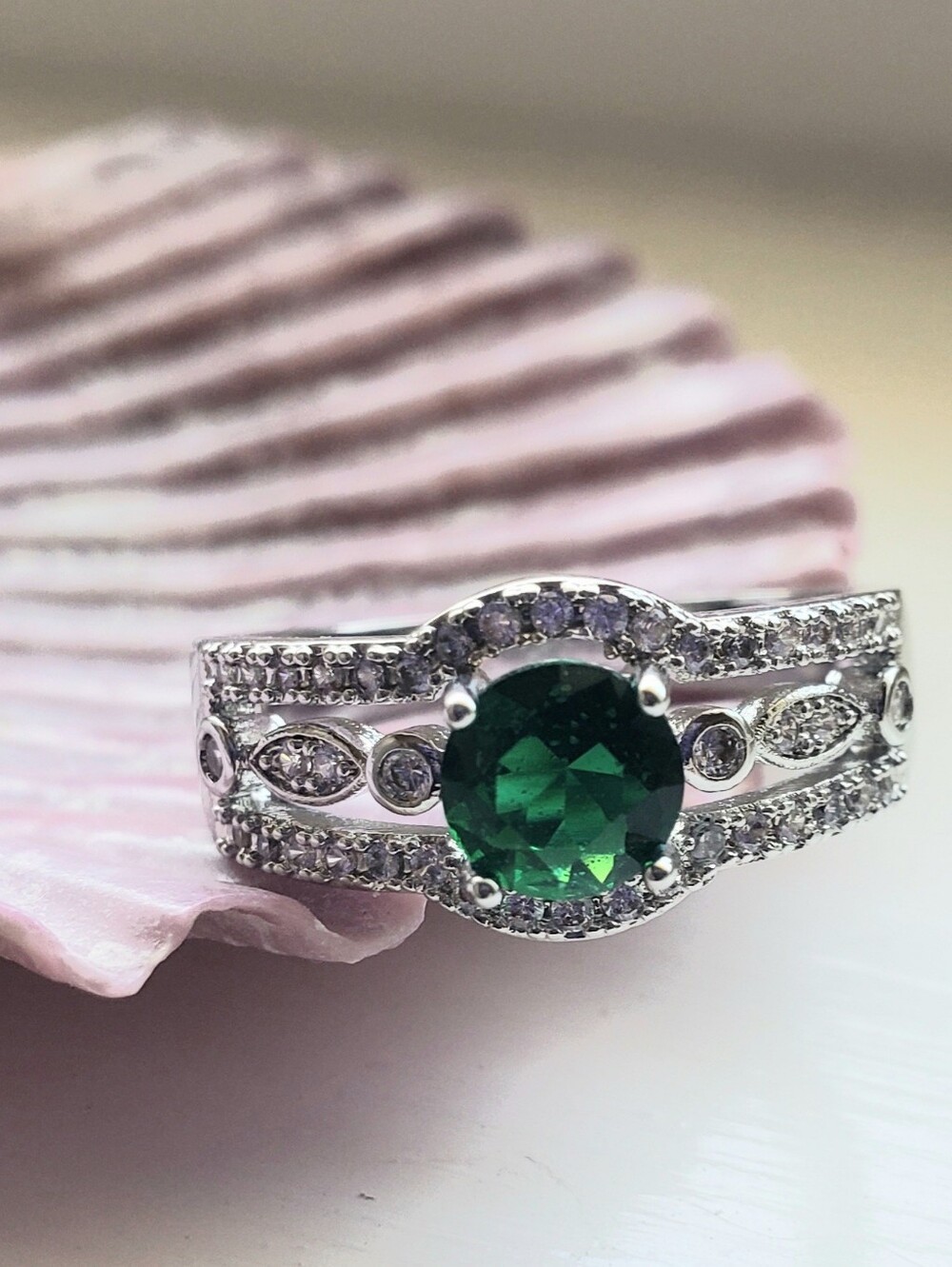 NEW 925 Stamped Silver Art Deco Vintage-inspired Created Emerald Ring Sz 7, WOW!